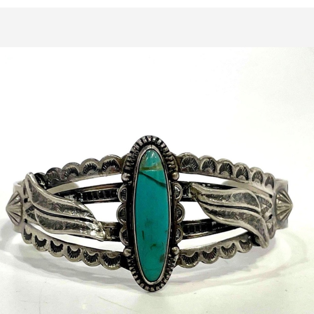 Authentic Indigenous Designed Sterling Stone Cuff - image 1